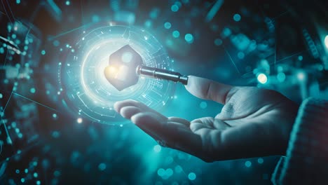 hand holding a virtual key