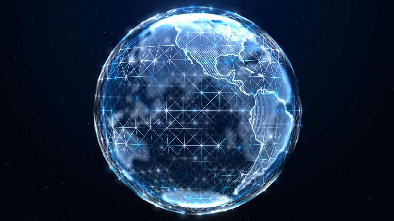 Global Technology planet Earth hologram Network data security IOT Loop Animation Backround.