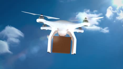 digital image of drone is holding a cardboard box and flying