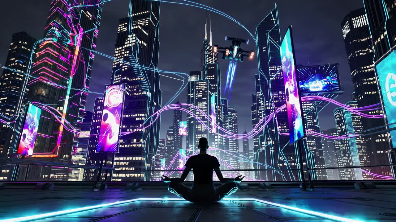 Meditative Cyberpunk Cityscape