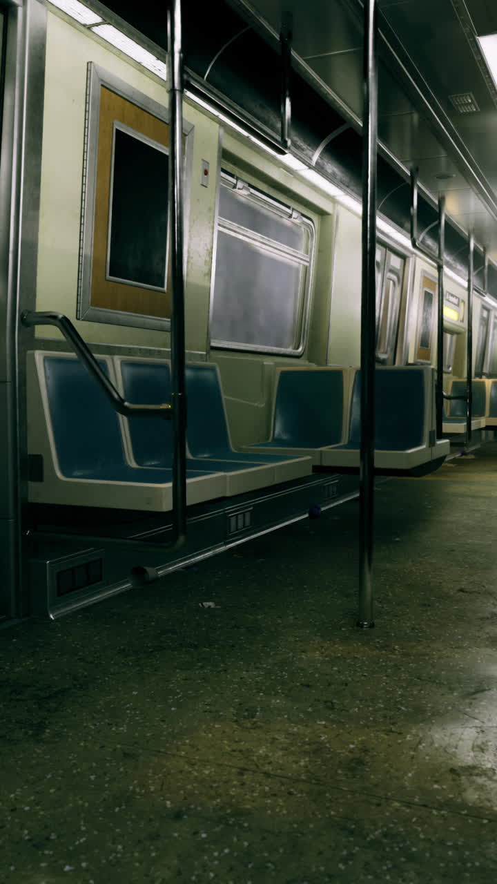 Interni di una carrozza della metropolitana vuota durante un viaggio notturno