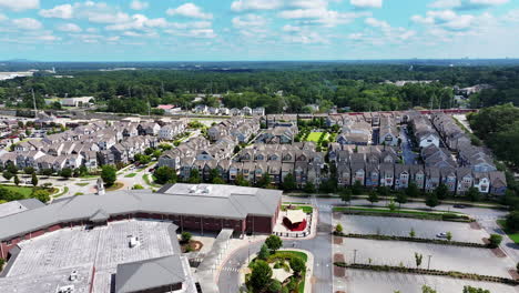 Forwards-fly-over-residential-complex-of-houses