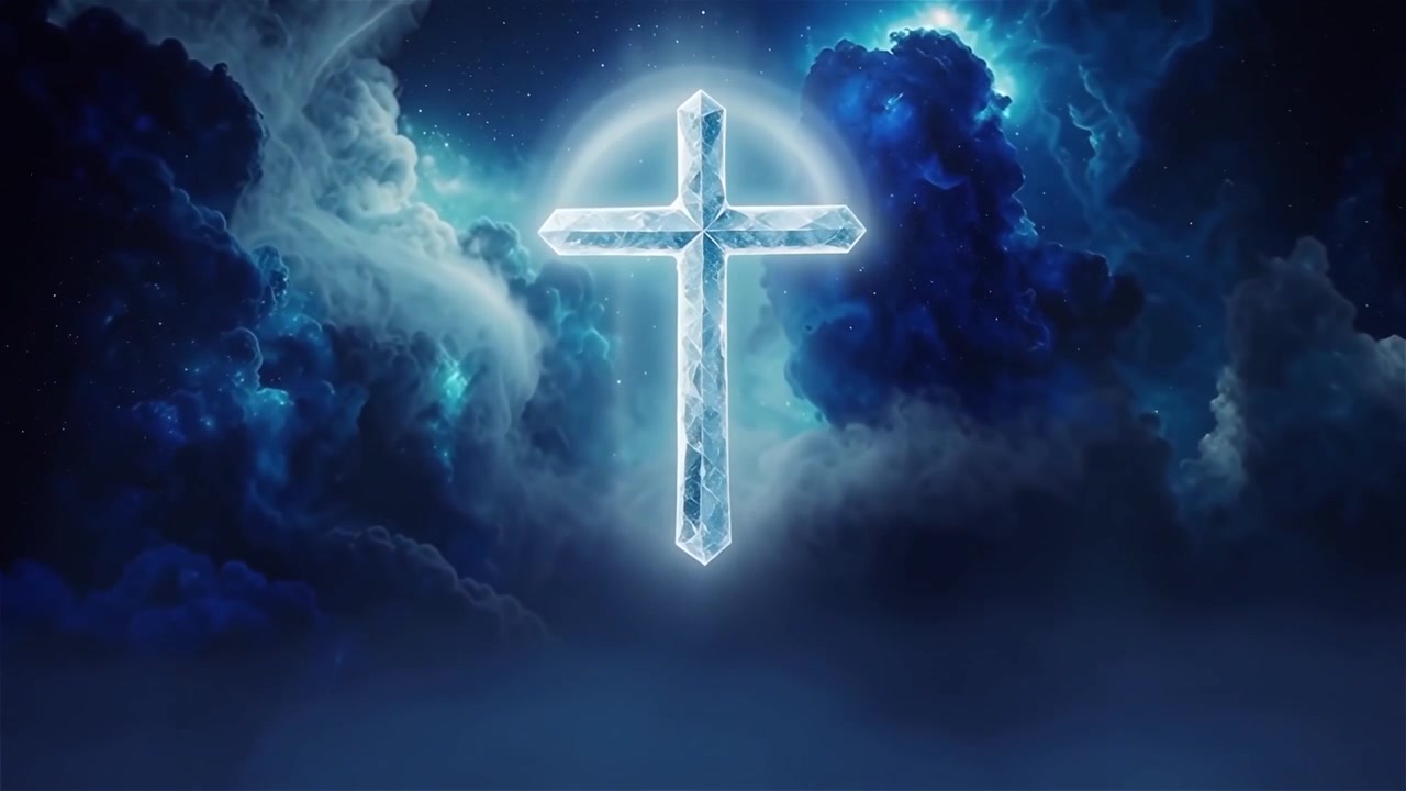 Croce Cristiana Luce Celestiale Sfondo per il Culto.