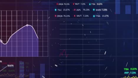 Animation-of-round-scanner-spinning-over-statistical-and-stock-market-data-processing