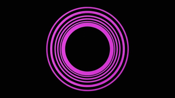 Animación abstracta de una línea rosa formando círculos concéntricos