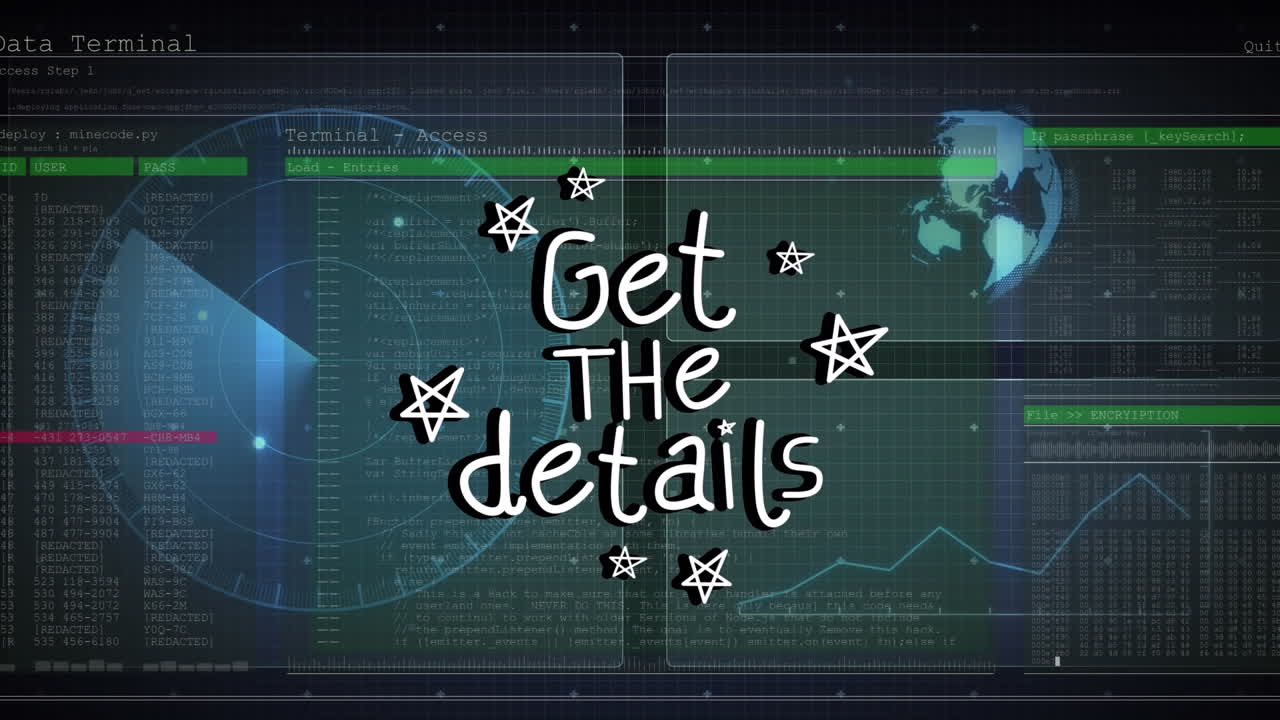 검은색 배경의 데이터 처리에 대한 인터페이스를 통해 세부 사항 텍스트 배너의 애니메이션