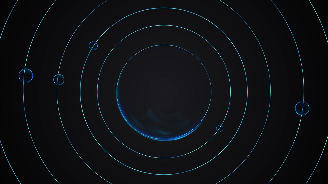 Blue concentric ring lens background thin cyan circles dark center space soft glass glow and minimal