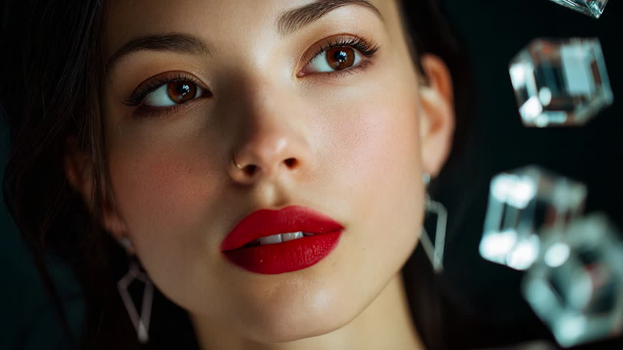 Portrait of a Beautiful Woman with Red Lipstick