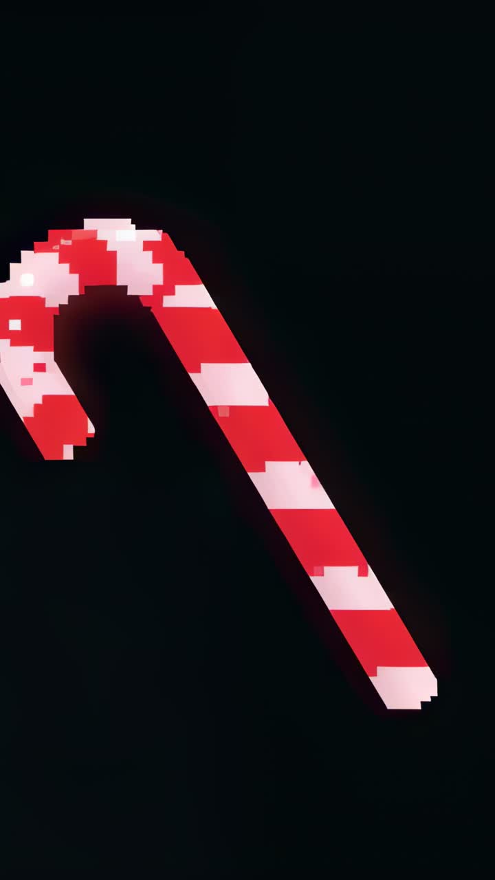 Vertical video: Loop starting red-white cane rotating and tilting on black for pixelated display