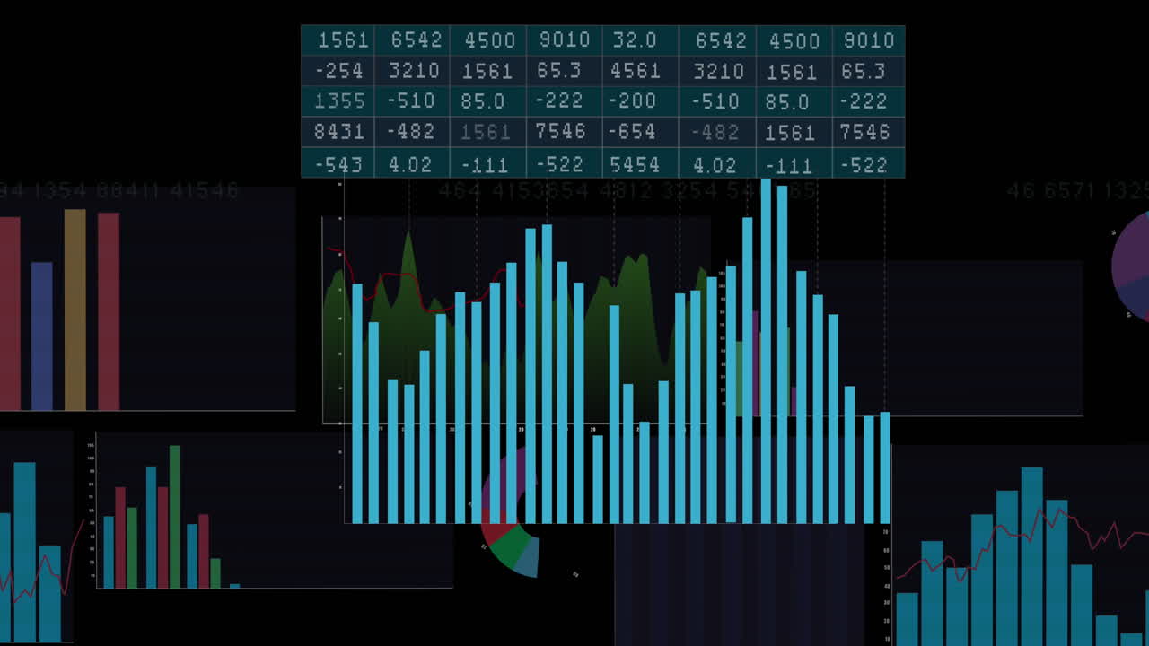 Animation of statistical data processing against black background