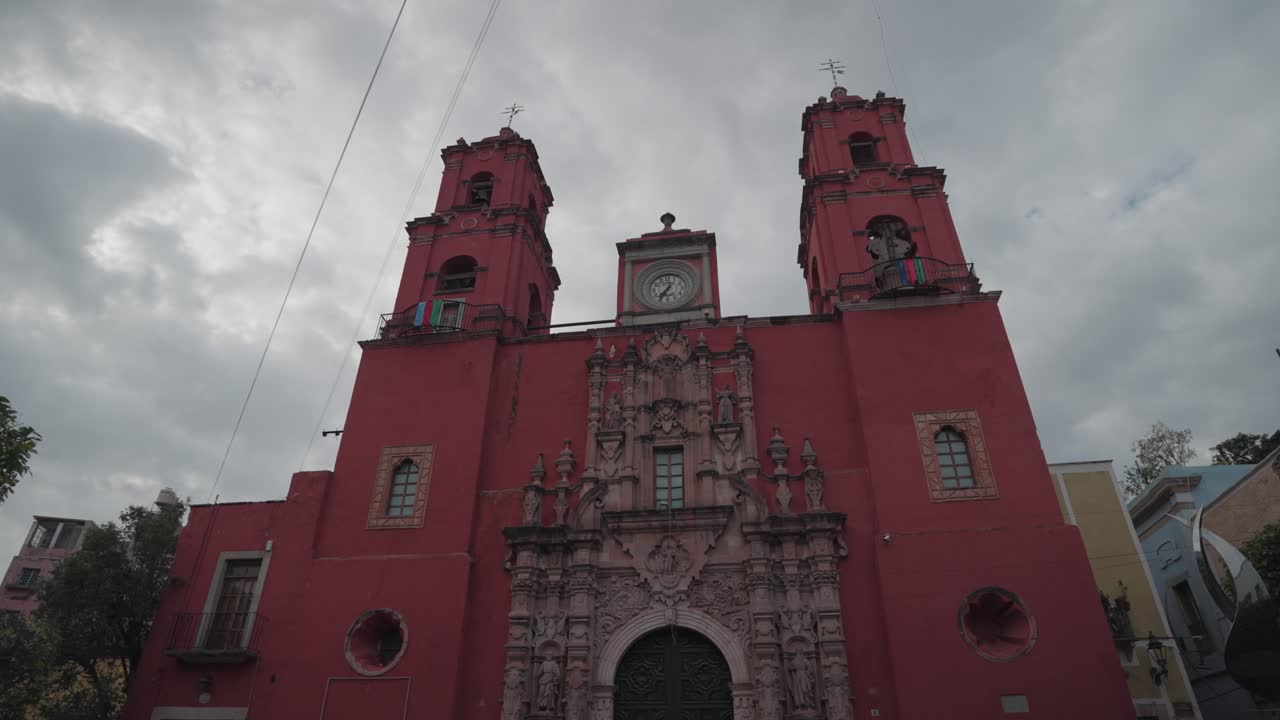 Red Church with Clock Tower