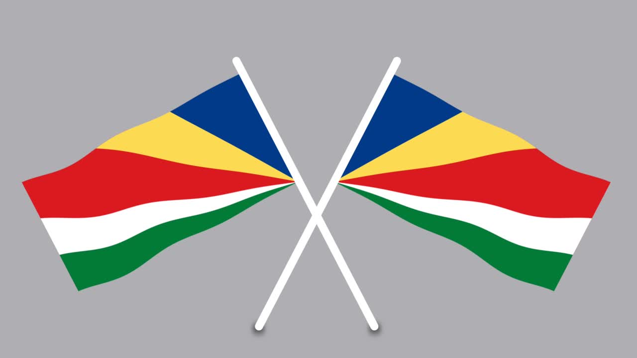 Crossed Seychelles flag isolated on white grey background.