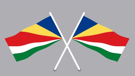crossed seychelles flag isolated on white grey background.