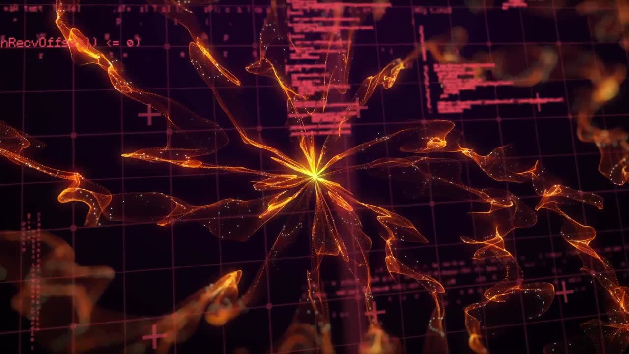 오렌지색 빛 흔적의 폭발에 대한 데이터 처리 애니메이션