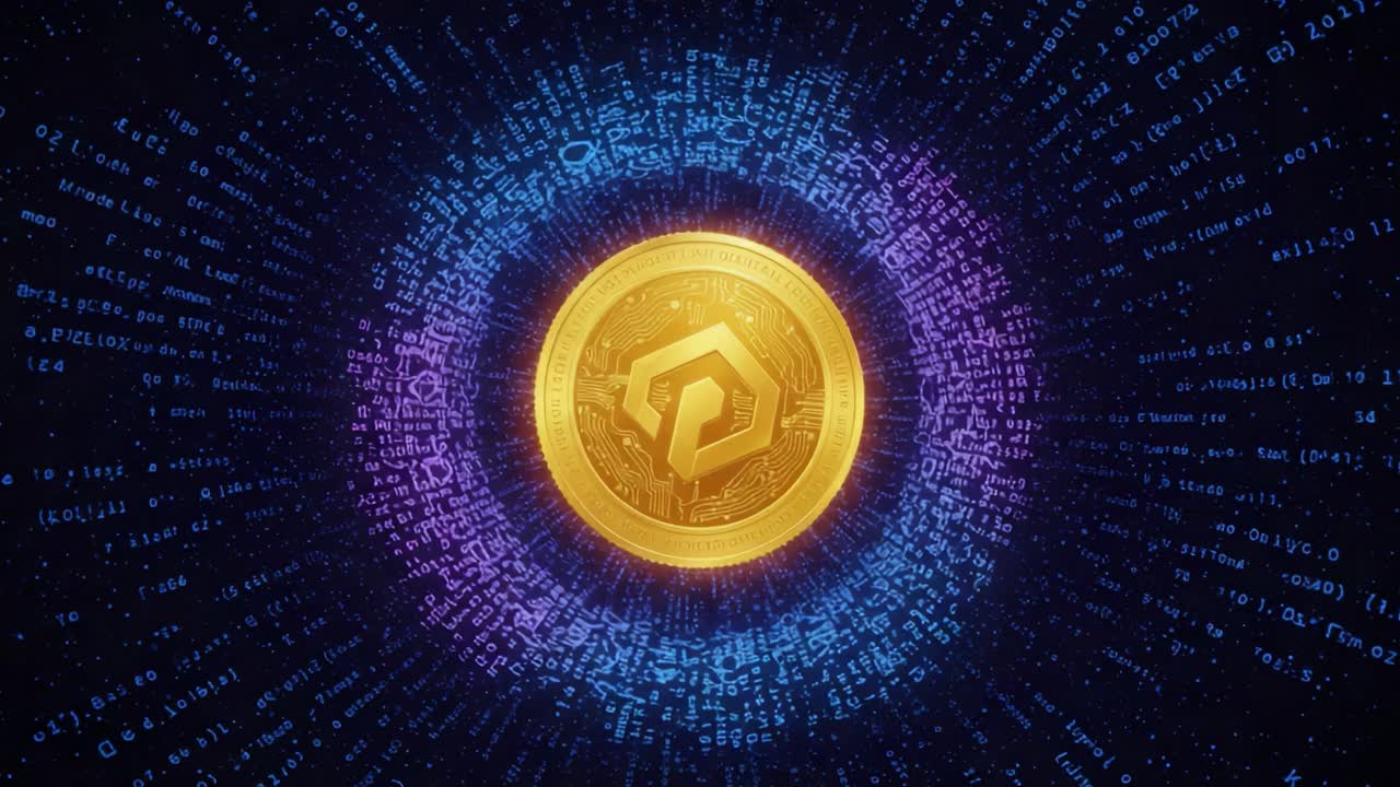 Golden Cryptocurrency Coin in a Digital Circuit Background
