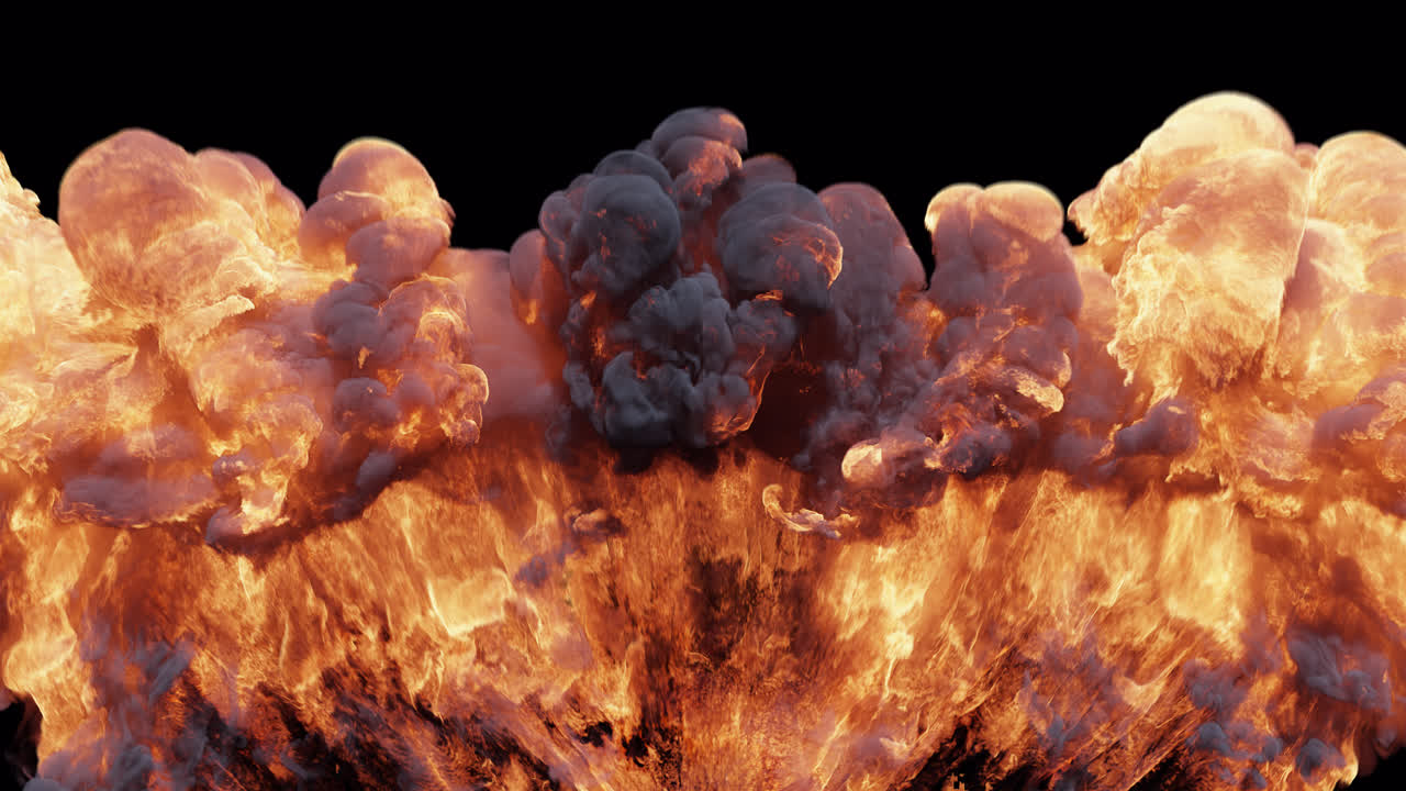 Large Fire Explosion with Smoke Rising on Black Background