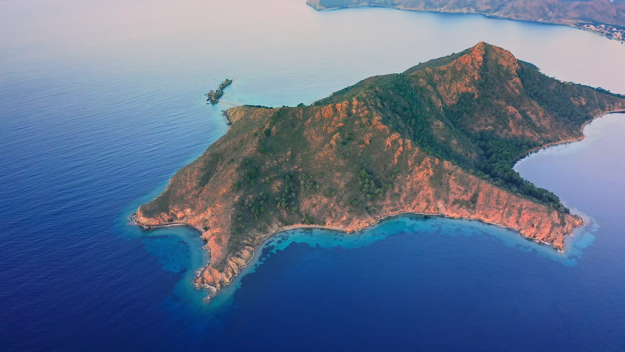 Aerial view of lonely mountainous island in Mediterranean sea