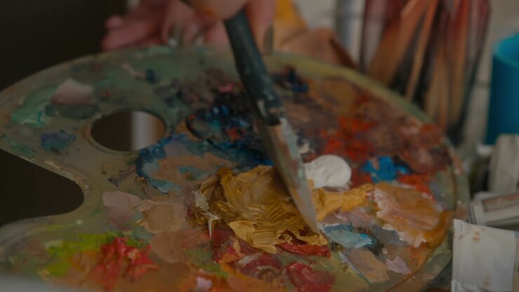 Artist Mixing Colors on a Palette