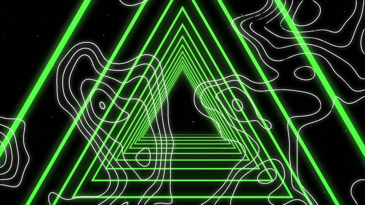 Animation of white lines over neon triangles