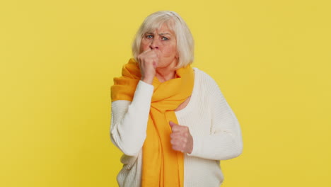 irritated displeased aggressive senior old woman gesturing hands blaming scolding failure problem