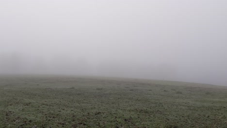 empty spooky misty fog in field with dark ghostly figure wandering in background uk 4k