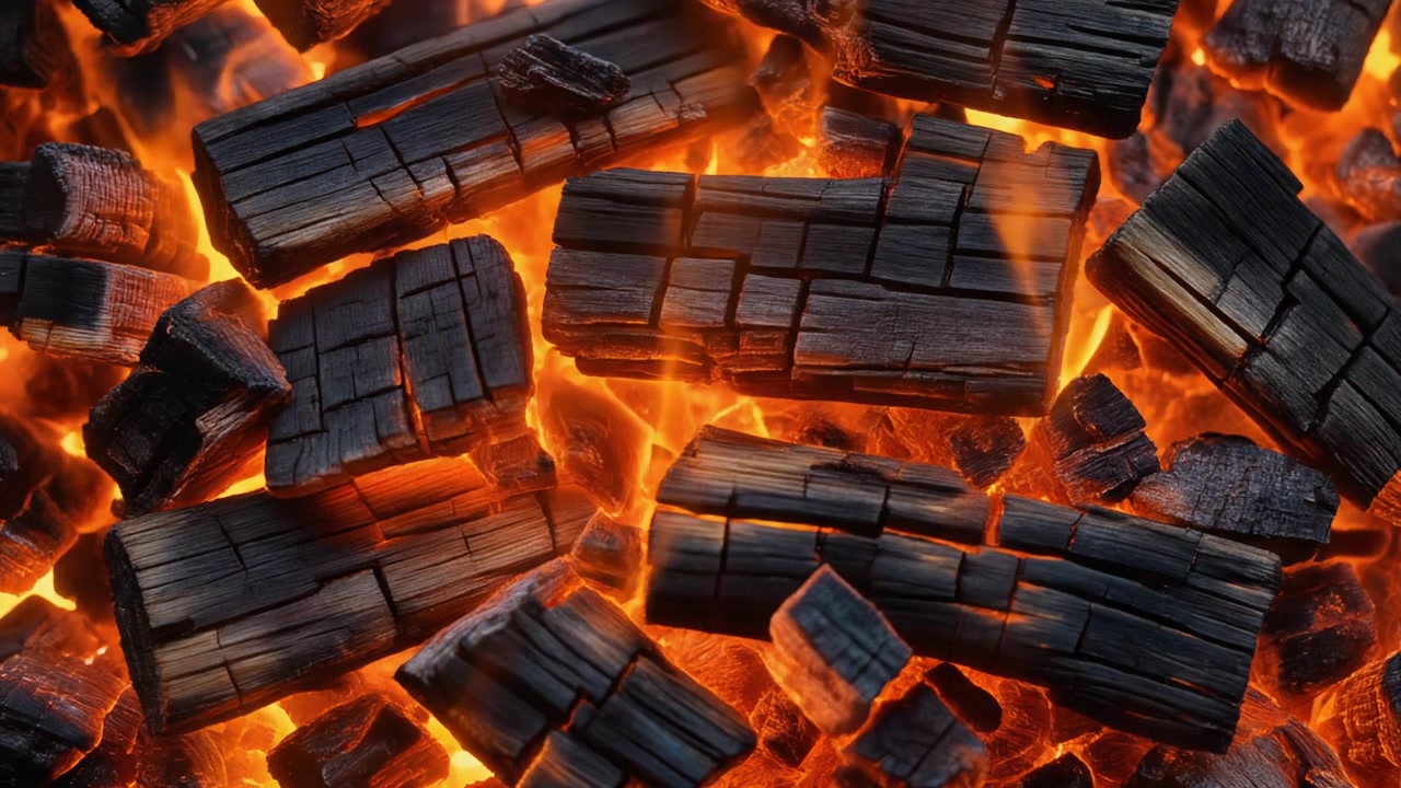 Glowing Hot Charcoal Embers Burning in a Fire Pit