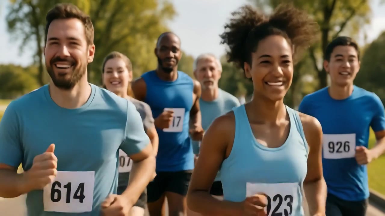 Grupo Diversificado de Corredores Participando de uma Maratona Beneficente