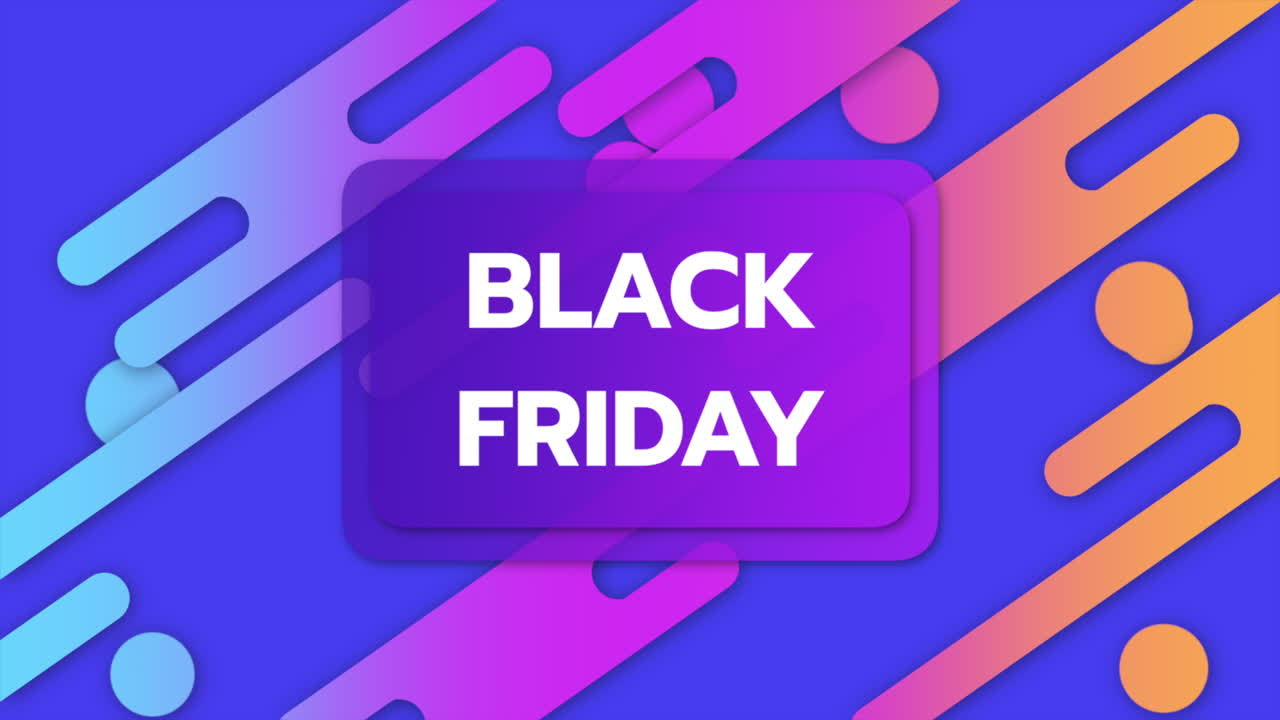 Animation text Black Friday and motion abstract geometric shapes Memphis background 8