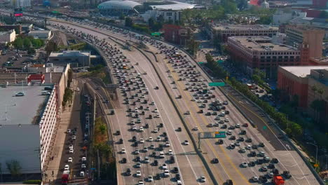 crowded multi lane highway in los angeles, rush hour in la