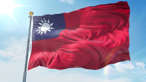 4k-Ilustración-3d-De-La-Bandera-Ondeante-En-Un-Poste-Del-País-Taiwán