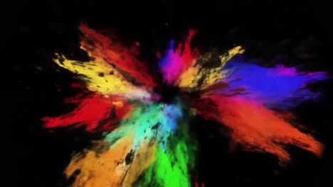 bright bursts of paint collide and spread in an artistic display, showcasing a mesmerizing array of colors against a dark backdrop. the dynamic movement captivates and inspires creativity.