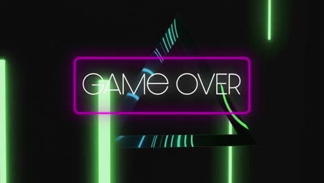 Animation-of-game-over-text-over-neon-shapes-on-black-background