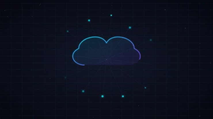 Digital Cloud Computing Network Animation with Glowing Nodes