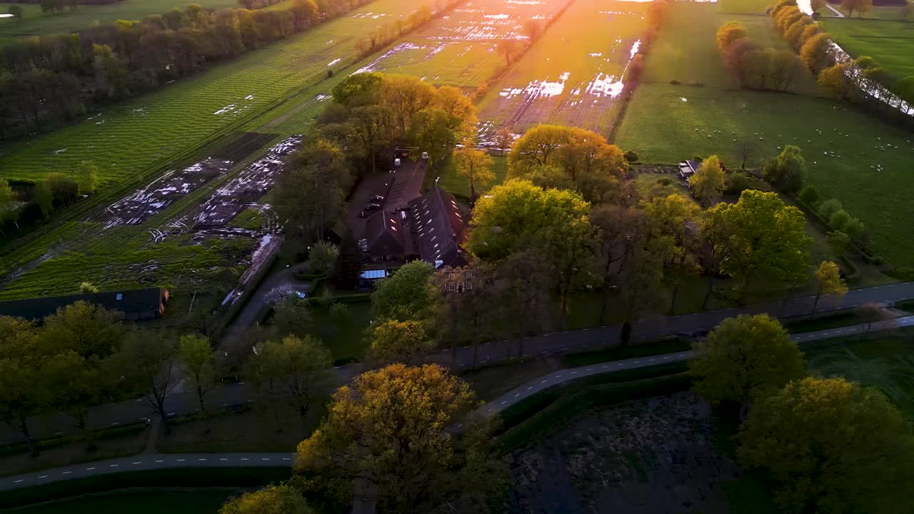 Sunset over Dutch rural landscape