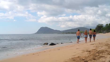 parejas caminando por la playa 4k
