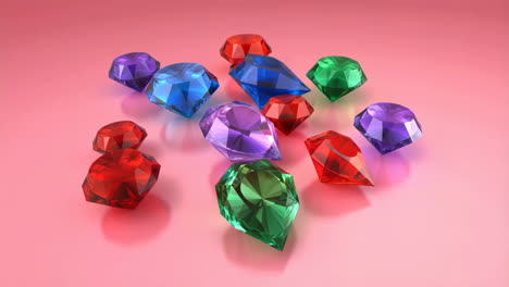 vibrant gemstones scattered on a pink background