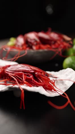 fresh red shrimp on a white plate