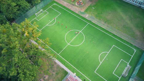 aerial top down view of soccer football field