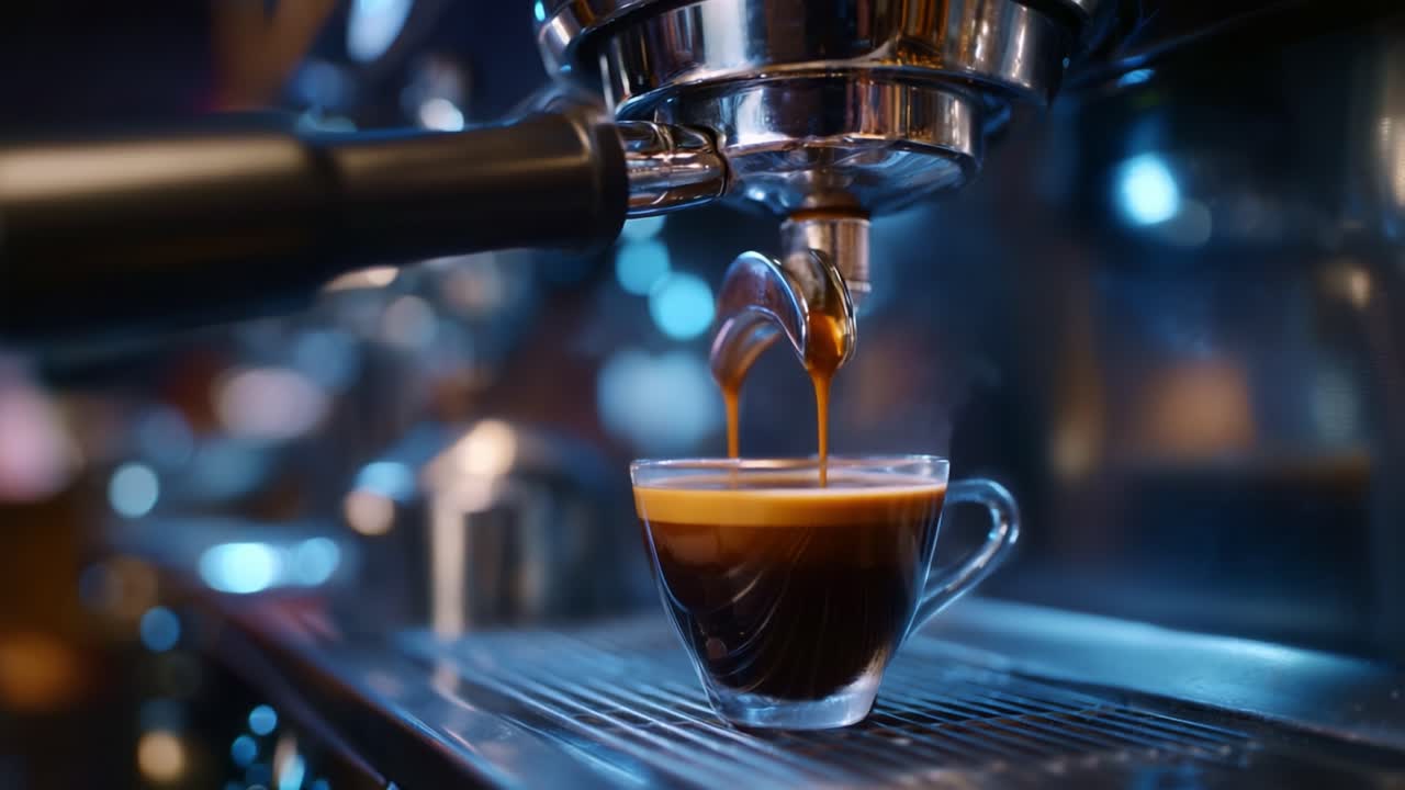 Preparare un espresso perfetto: l'arte dell'estrazione del caffè catturata in un incredibile primo piano dall'inizio alla fine del processo di preparazione dell'espresso