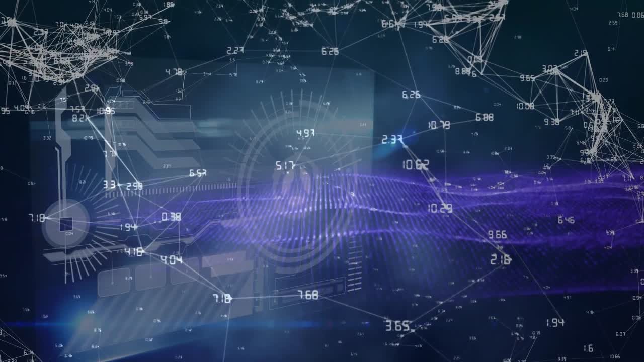 해군 공간의 디지털 화면에 연결과 다양한 데이터의 애니메이션