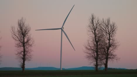 wind turbine in a field at sunset