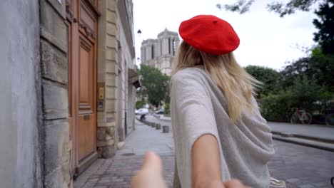 4k video travel with me to paris, follow me to concept, girl leading boyfriend to the notre dame de paris