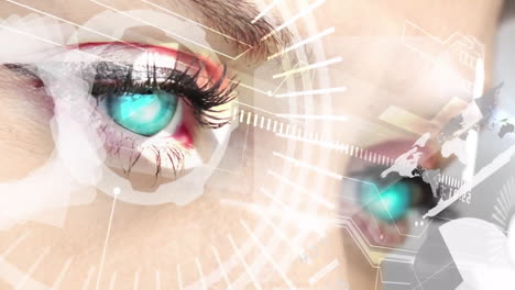 animation overlaying digital interface on human eyes with glowing effects