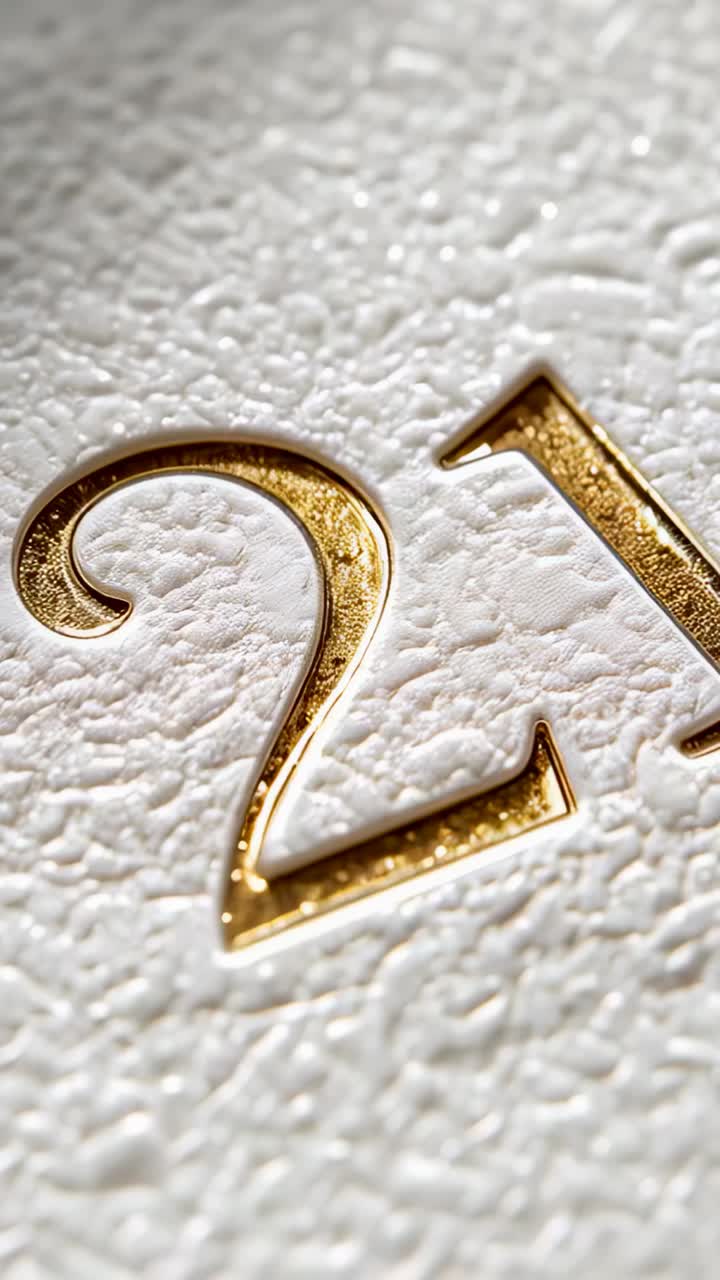 Vertical video: Camera shifting gold 2 and partial 1 on white pebbled panel to reveal details