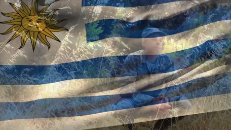 Animation-Der-Flagge-Uruguays-über-Verschiedenen-Männlichen-Soldaten