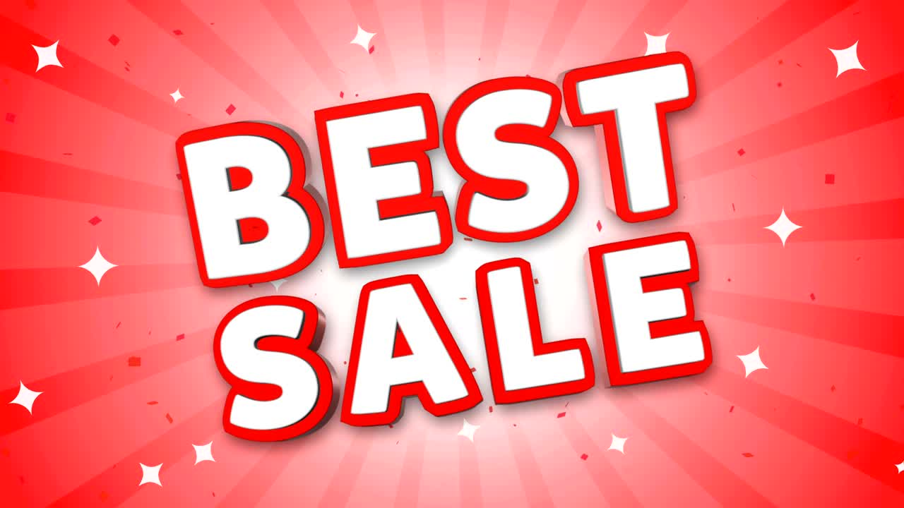 mejor venta3d texto en el fondo de confeti que cae.