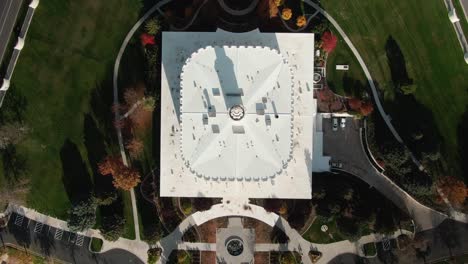 beautiful architecture of the provo lds mormon temple, aerial overhead view