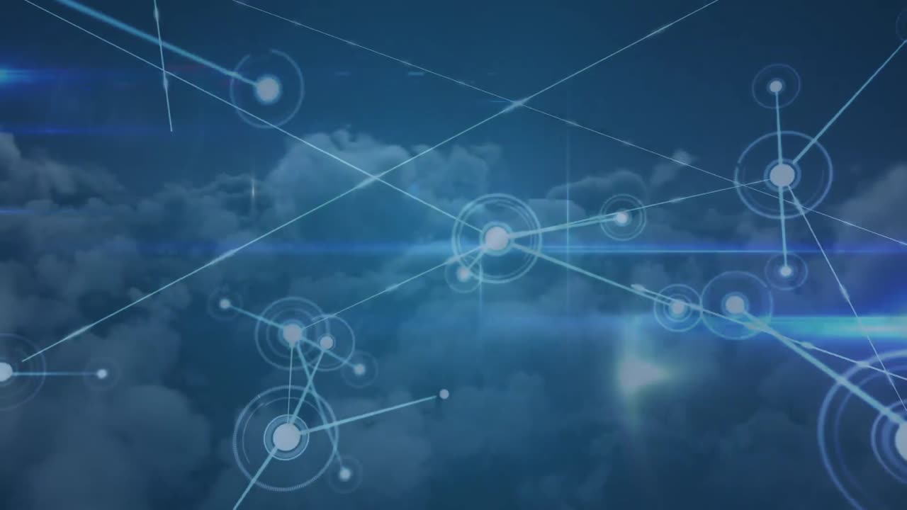 animación de la red de conexiones sobre nubes en segundo plano