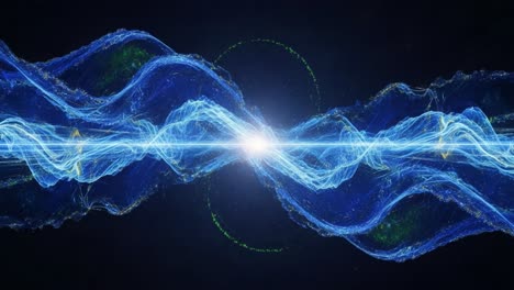 a stunning visualization of energy waves interacting, capturing the dynamic flow and rhythms of light in two stunning frames of motion and harmony