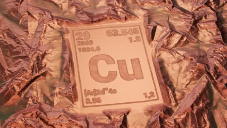 periodic table sign made out of pure copper. mendeleev table information carved in clean metal shining in studio lights. video perfect for educational, chemistry, technology purposes.